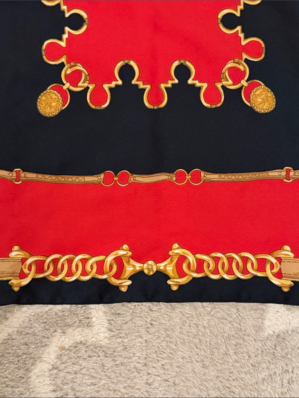 Red and Black Gold-Chain Print Square Scarf - Picture 2 of 5